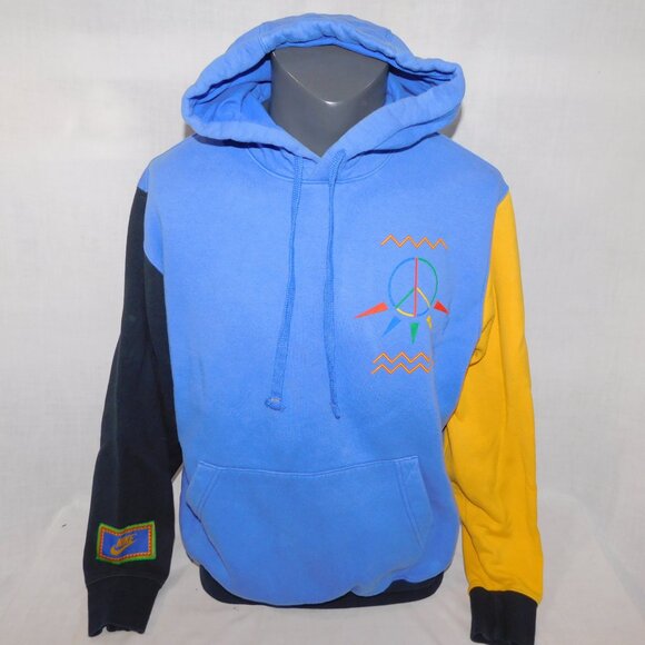 VTG 90s NIKE Urban Jungle Mens M Color block Hoodie Blue Yellow Black Swoosh - Picture 2 of 13